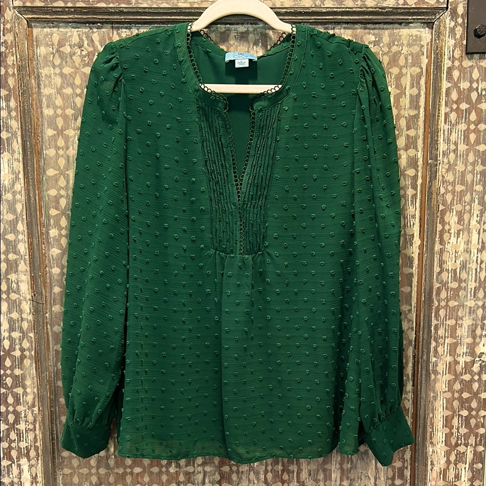CeCe Green Dot Peasant Blouse Size L